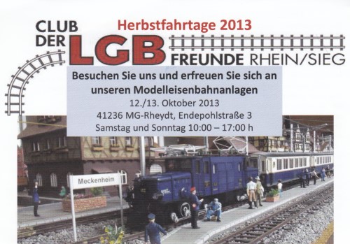 Flyer zu unseren Herbstfahrtagen am Samstag, den 12. und Sonntag, den 13. Oktober 2013 in unserem Domizil in der Endepohlstrae 3 in Mnchengladbach. 